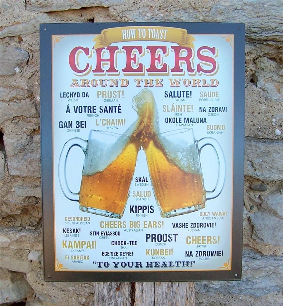 Cheers Around the World Retro Metal Sign Wall Decor Man Cave Home Bar 