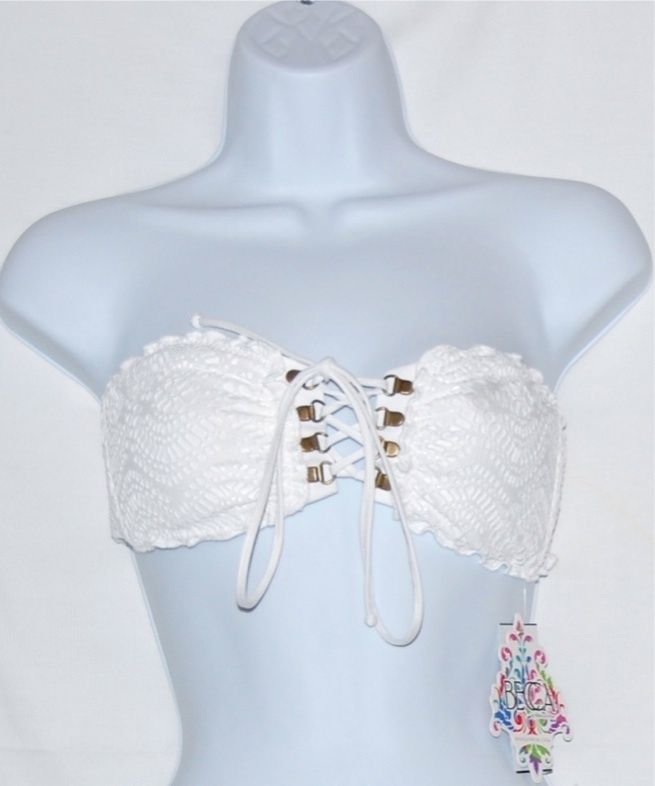 New Becca by Rebecca Virtue White Crochet Bikini Tube Top Size M Ret $ 