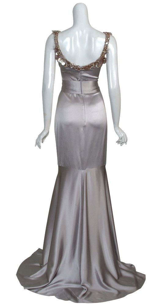Badgley Mischka Couture Silver Beaded Gown Dress 8 New