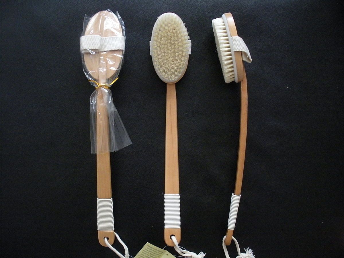 Lot 3 Natural Long Handle Bath Body Back Brush Spa