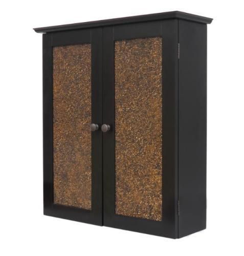 New Buckingham Bathroom Wall Cabinet w 2 Mosaic Glass Doors Espresso 