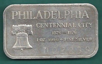 Silver Bar Liberty Bell Philadelphia Centennial City