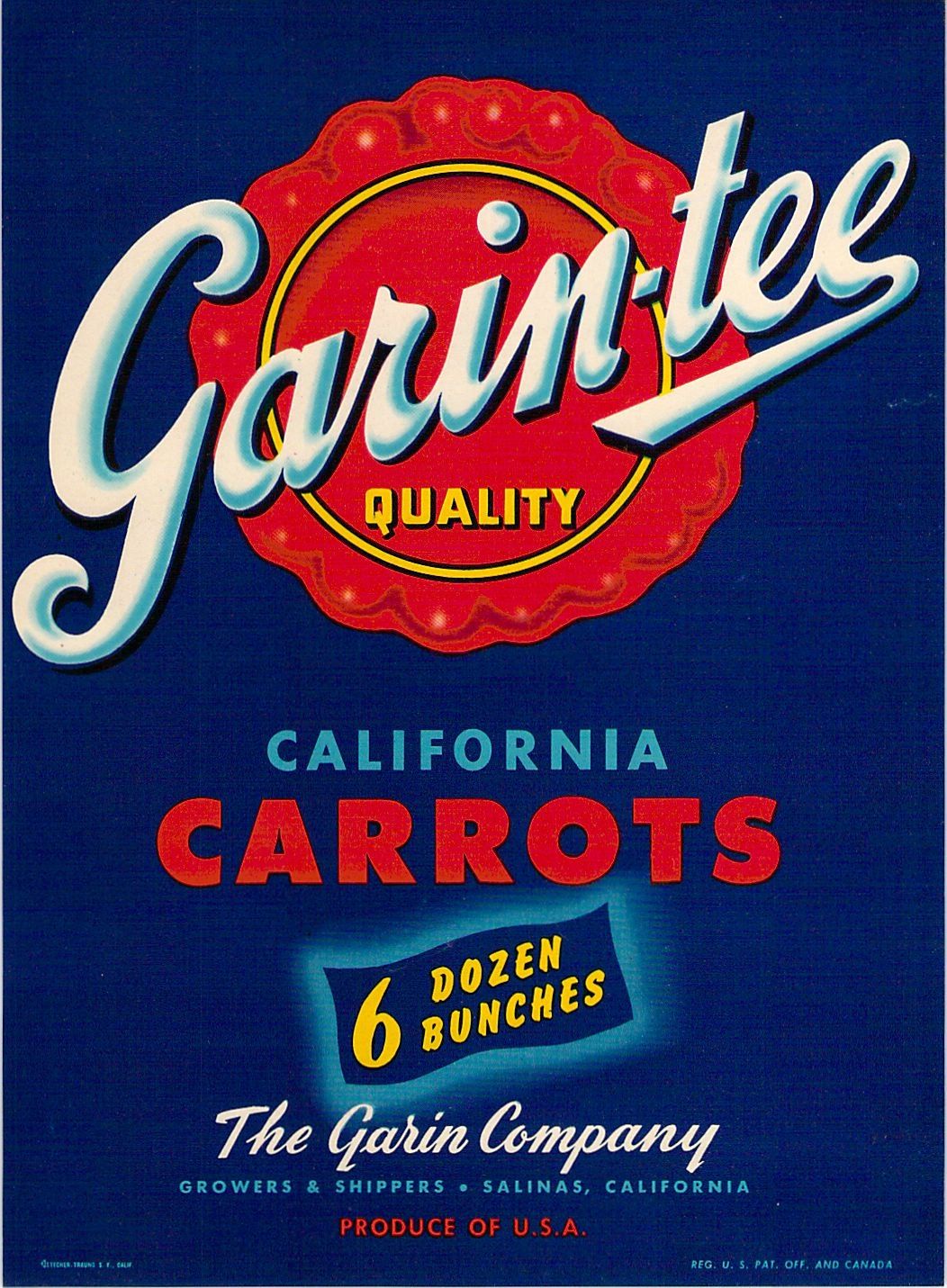 Garin Tee Vegetable Crate Label Salinas California