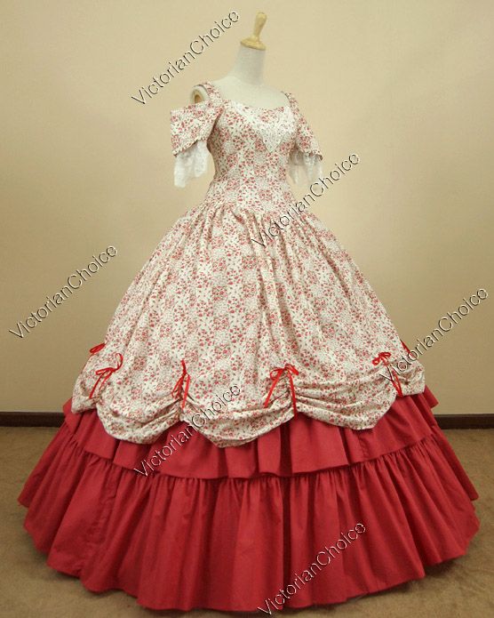 Southern Belle Civil War Cotton Lace Ball Gown Dress Prom Reenactment 