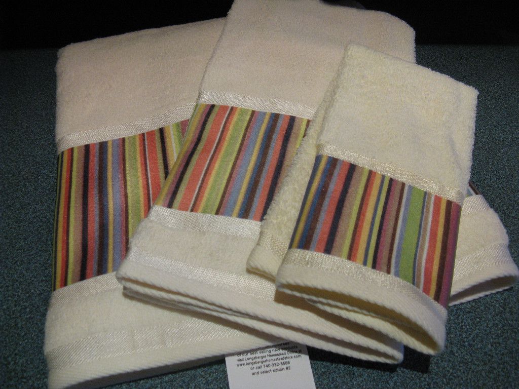 Longaberger Summertime Stripe Bath Towels Lot Bath Hand Tip w Bonus 