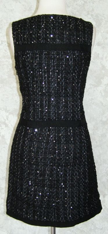 Giambatista Valli for Impulse Black Sequin Tweed Dress 0 Sheath Fitted 