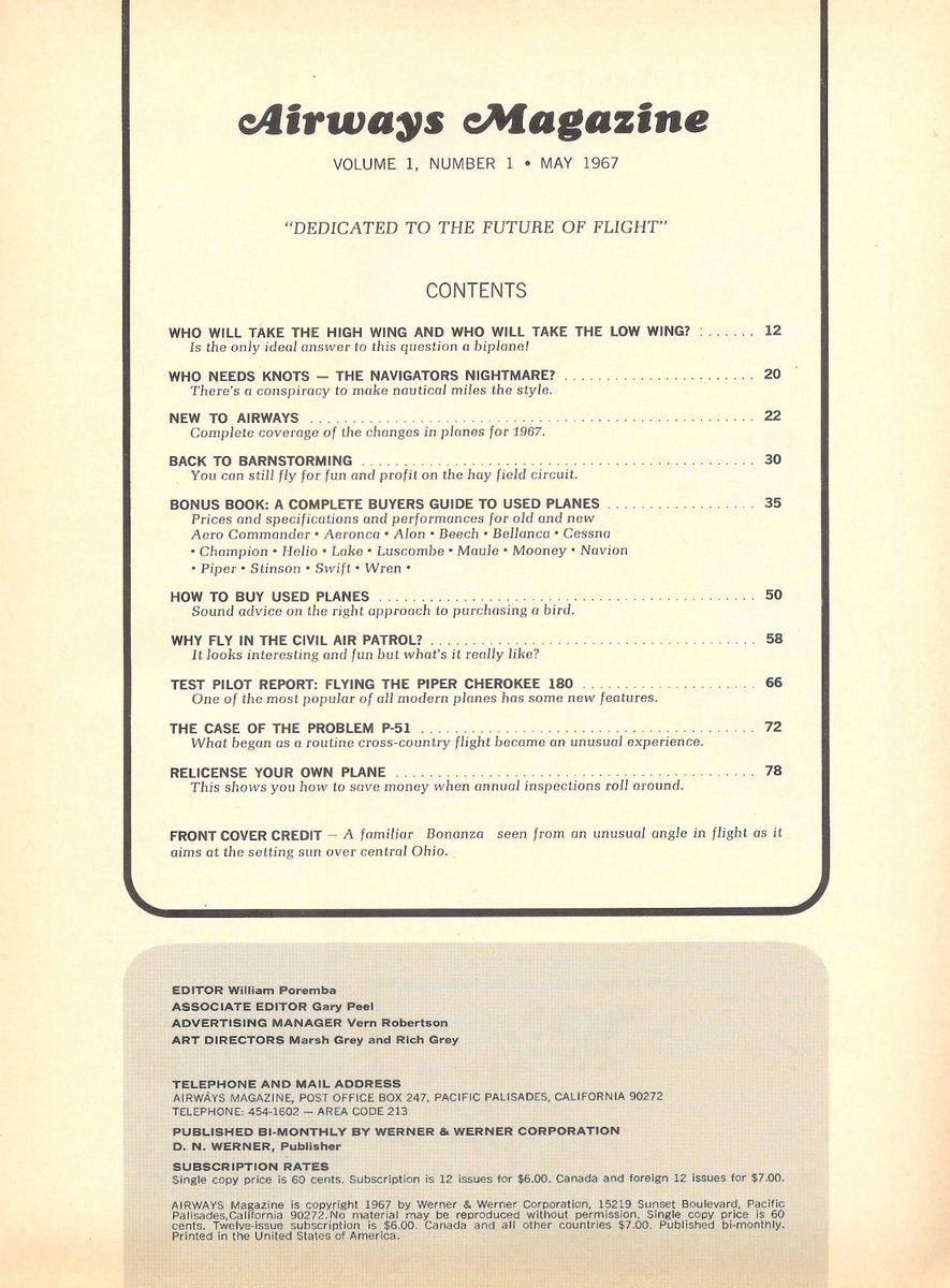 Airways Magazine May 1967 Cherokee 180 Test Pilot Report