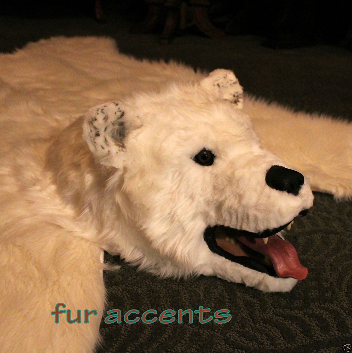 POLAR BEAR SKIN RUG FAUX FUR TAXIDERMY REAL LOG CABIN THROW RUGS FUR 