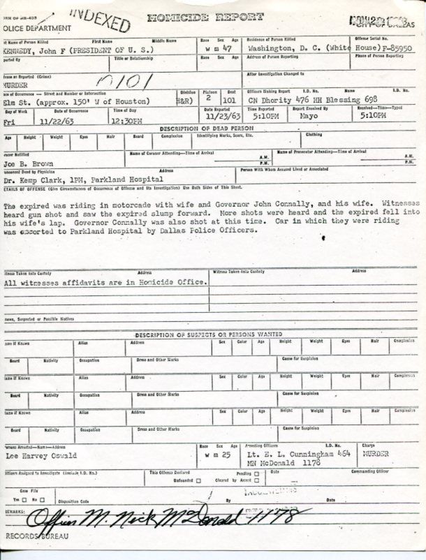 Officer Nick McDonald JFK Arrested Lee Harvey Oswald Signed Autograph 