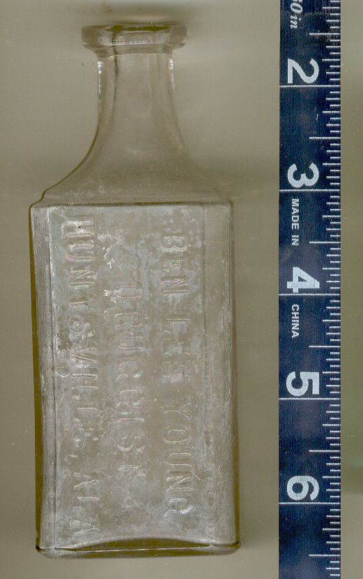 Vintage Glass Pharmaceutical Bottle Ben Lee Young Druggist Huntsville 