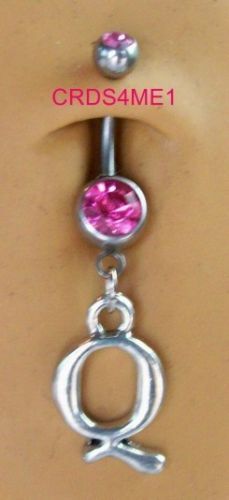 Silver Q Initial Name Dangle Belly Navel Ring New
