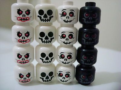 Lego Minifigures Lot 16 Monster Heads Evil Black Skeleton Body Parts