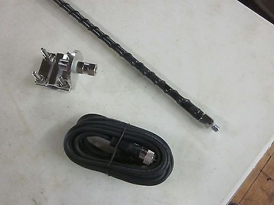 BLACK 4 500 WATT CB RADIO SINGLE ANTENNA KIT WHIP MOUNT 9 COAX CABLE 