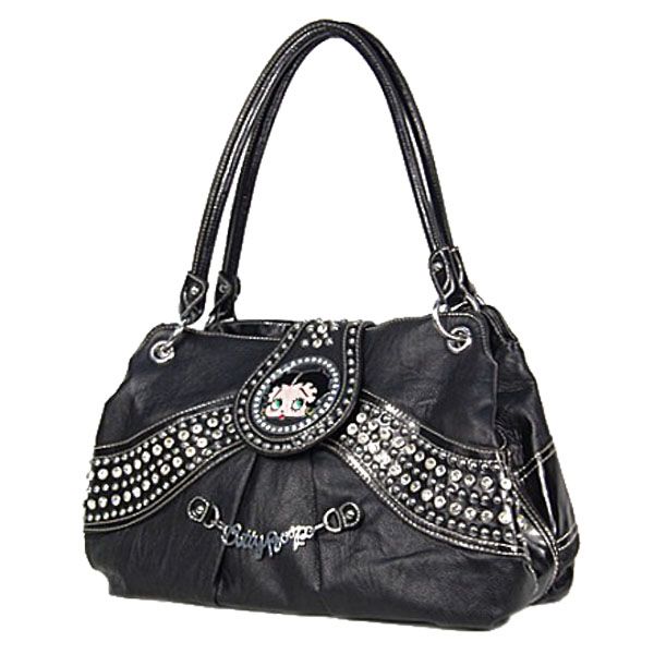 Betty Boop Signature Design Hobo Rhinestone Handbag Purse Black