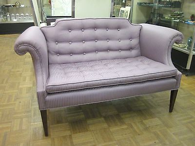 Wonderful Chippendale Style Violet Striped + Tufted Loveseat c1960s