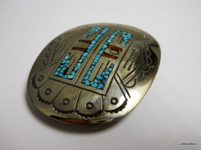 Vintage J Nezzie Silver Turquoise Belt Buckle Navajo