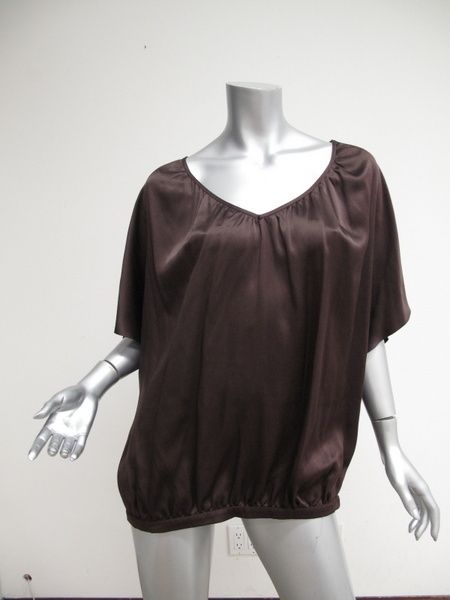 Beyond Vintage Dark Brown V Neck Oversized Blouse s $188