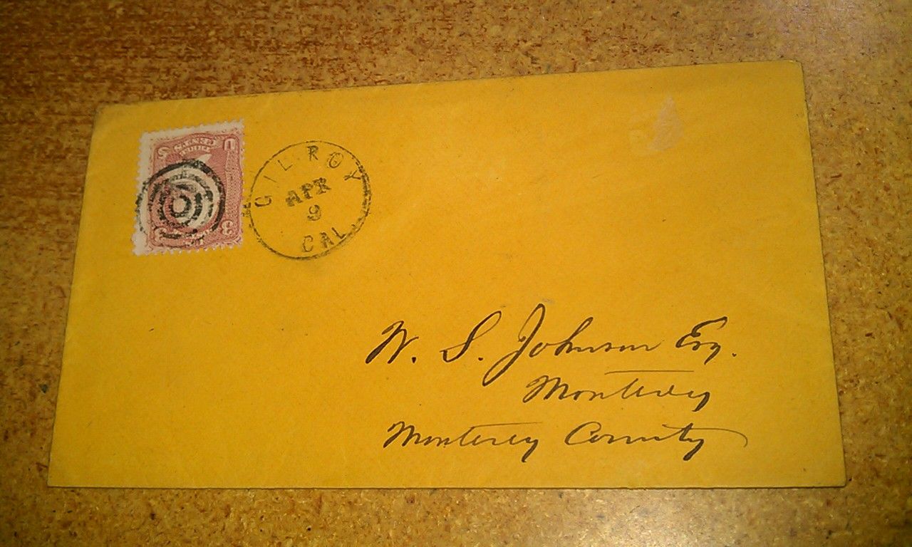 1860s Gilroy Santa Clara County California Johnson Monterey Cover 