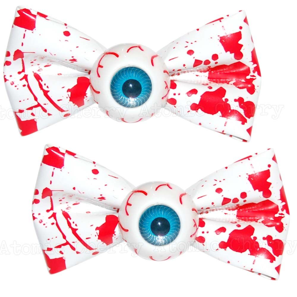 Kreepsville 666 Blood Splatter Bow Eyeball Hair Clips X2 Horror Zombie 