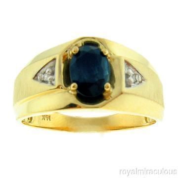 Mens Gold Ring Diamond Sapphire September Birthstone 14k Yellow or 