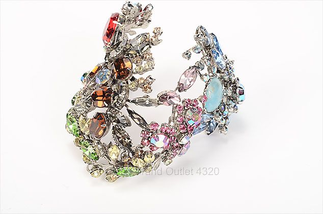 250 Tom Binns Silver Tone Multicolor Crystal Floral Leaf Cuff 