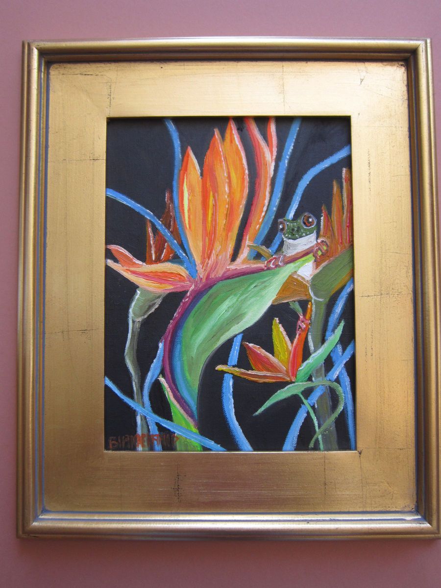 BLANKENSHIP PAINTING CALIFORNIA FROG AMPHIBIAN WILDLIFE FLORAL FLOWER 