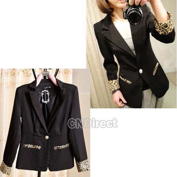 2012 Hot Womens Lady Blazer Jacket Suit Leopard Sleeve Outerwear Coat 
