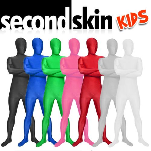 Kids Zentai Suit Full Body Spandex Lycra Costume Second Skin Red Blue 