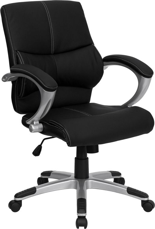 Mid Back Black Leather Contemporary Managers Office Chair