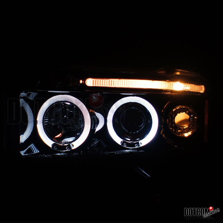 Glossy Black 1994 2001 Dodge RAM Halo Projector Headlights H1 6000K 