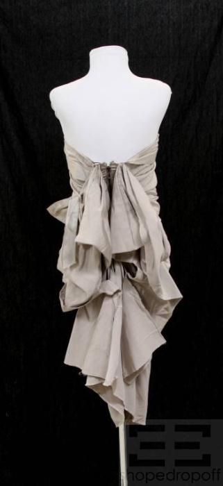 Lanvin Collection Blanche Taupe Silk & Cotton Pleated Strapless Dress 