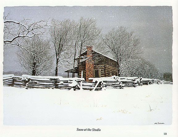 Bob Timberlake Print Log Home Winter Snow at The Studio