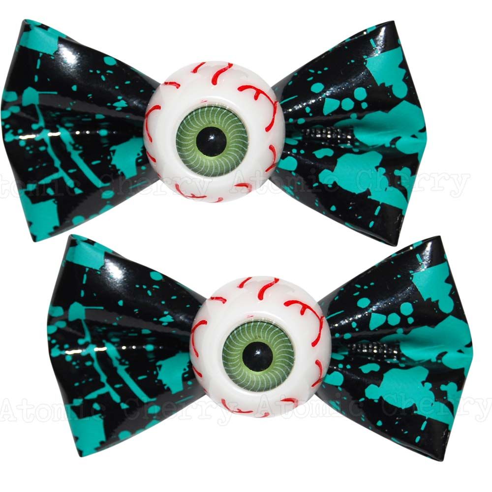 Kreepsville 666 Blood Splatter Bow Eyeball Hair Clips X2 Horror Zombie 