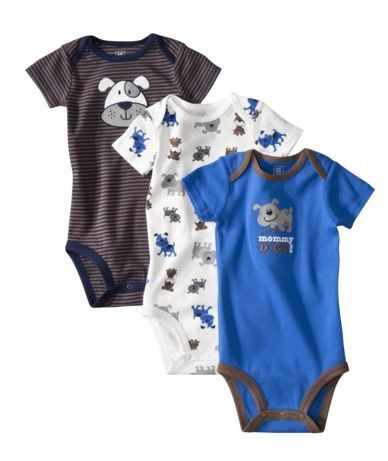 Carters Baby Boy 3 Bodysuits Blue Brown Puppy NB 3 6 9 12 18 24 Months 