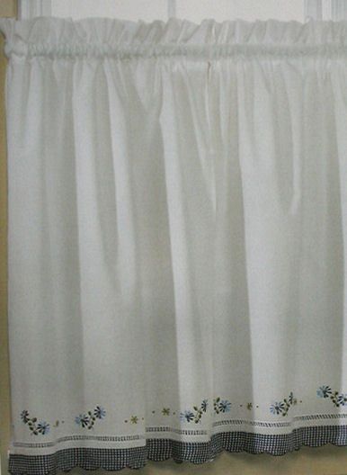 NEW VINTAGE BLUE GINGHAM SET 2 ROD WINDOW TIERS CURTAINS PANELS LACE 