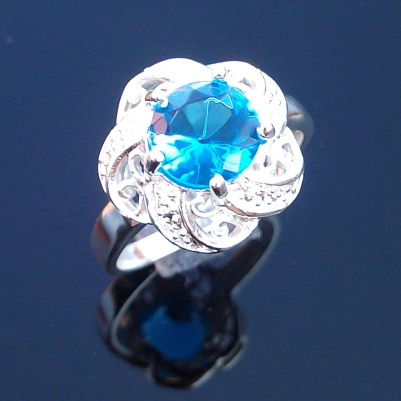 Fashion Jewelry Gift Silver Gemstone Ring Blue Topaz Ring Size 9