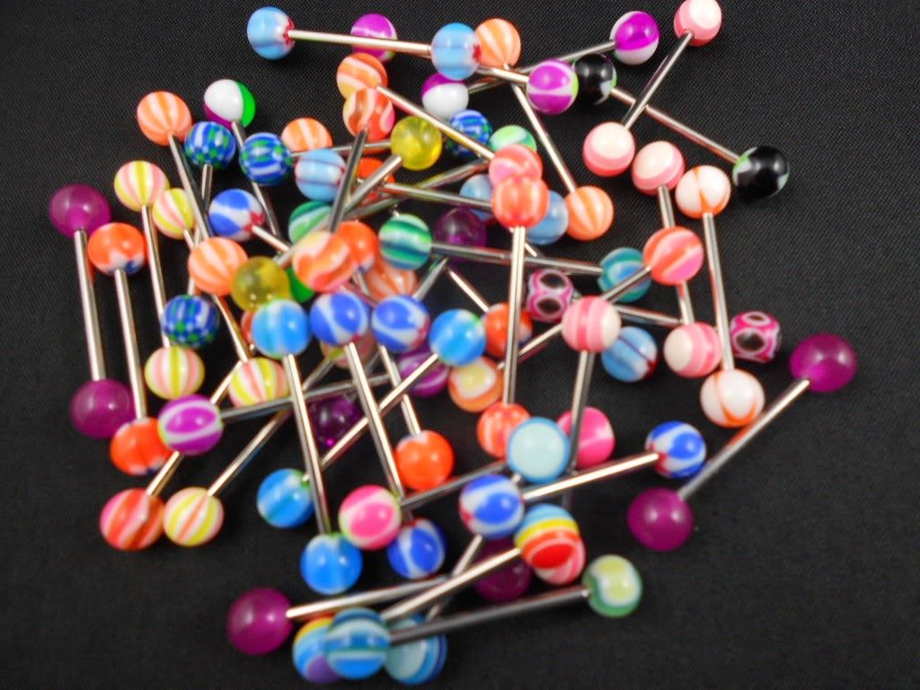 length 3 4 19mm ball size 6mm qty 60pcs mixed tongue rings packing 