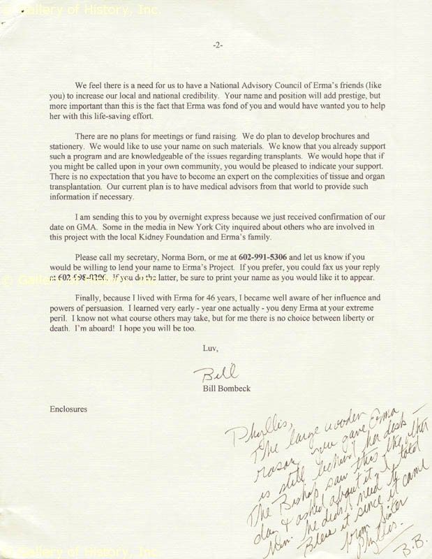 William Bill Bombeck Typed Letter Signed 11 26 1997
