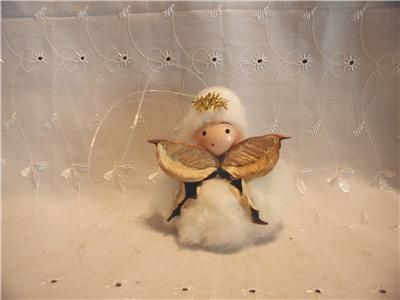   Handmade Primitive Raw Cotton Boll Christmas Angel Ornament