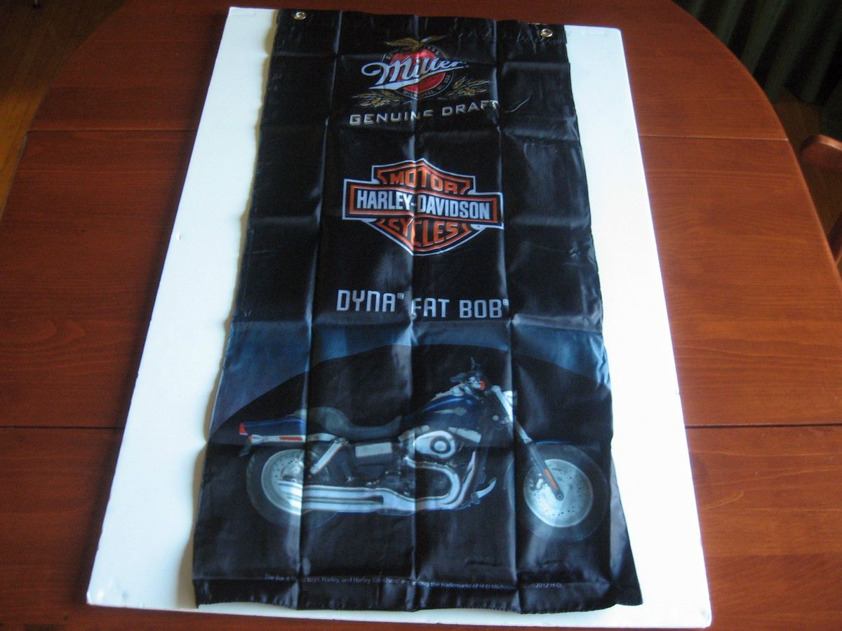 MILLER GENUINE DRAFT HARLEY DAVIDSON MOTOR CYCLES DYNA FAT BOB BANNER 