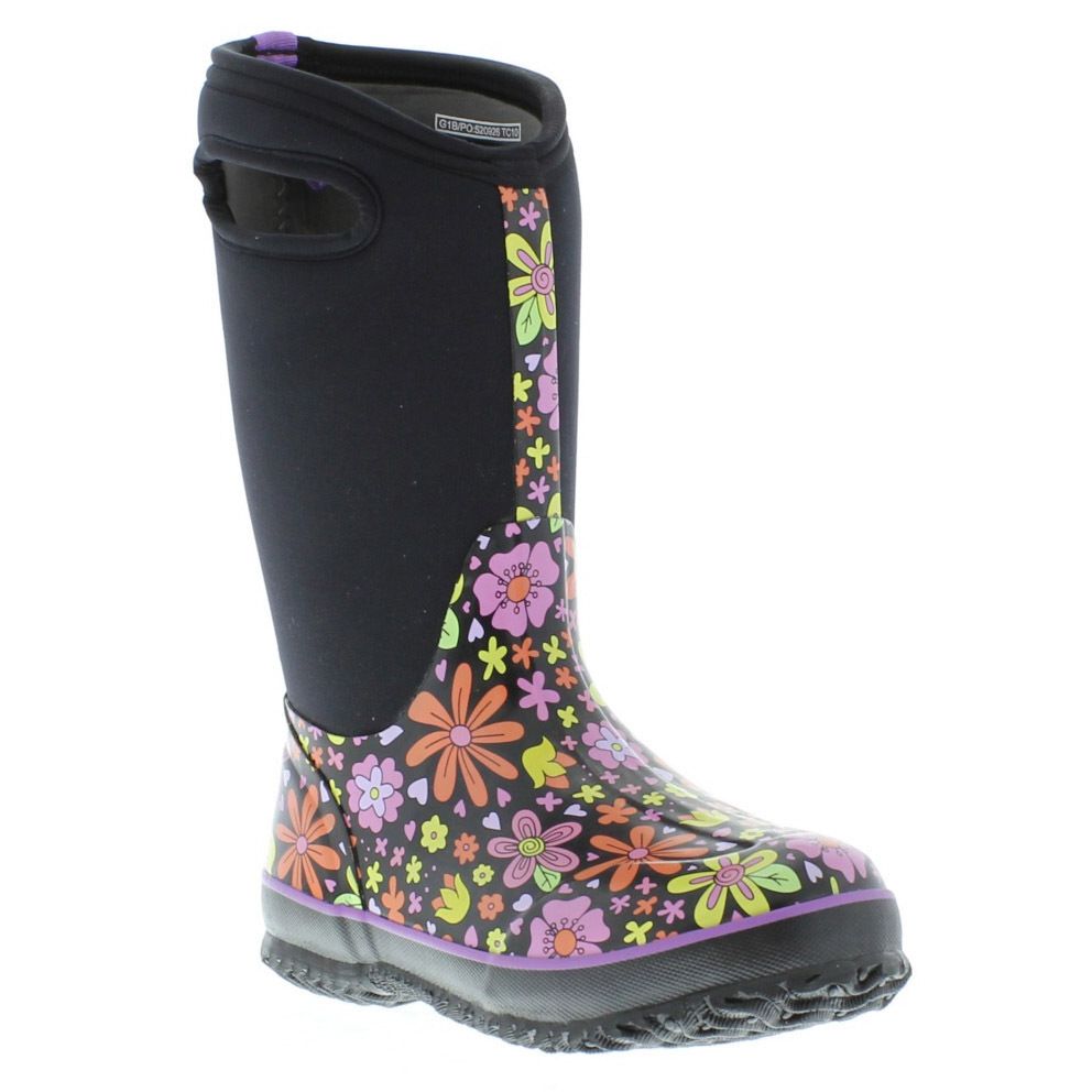 Bogs Wellies Neoprene Crazy Daisy Kids Black Multi Welly Boot Sizes UK 