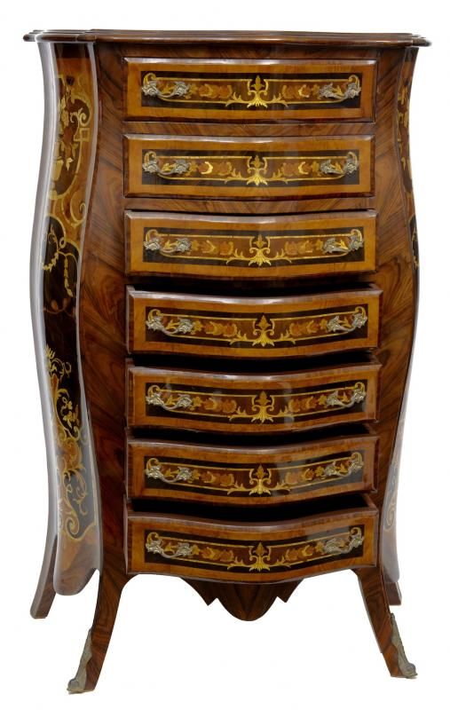 Louis XV Bombe Chest Drawers Tall Boy Chests French Inlay Furniture 