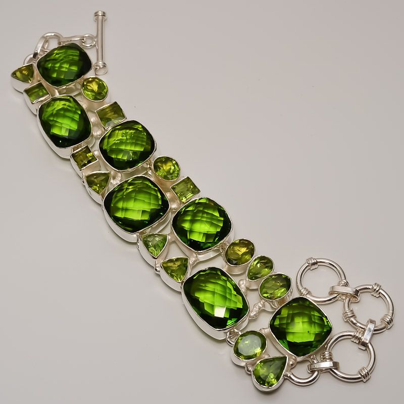 Chrome Diopside Peridot 925 Silver Bracelet 7 8