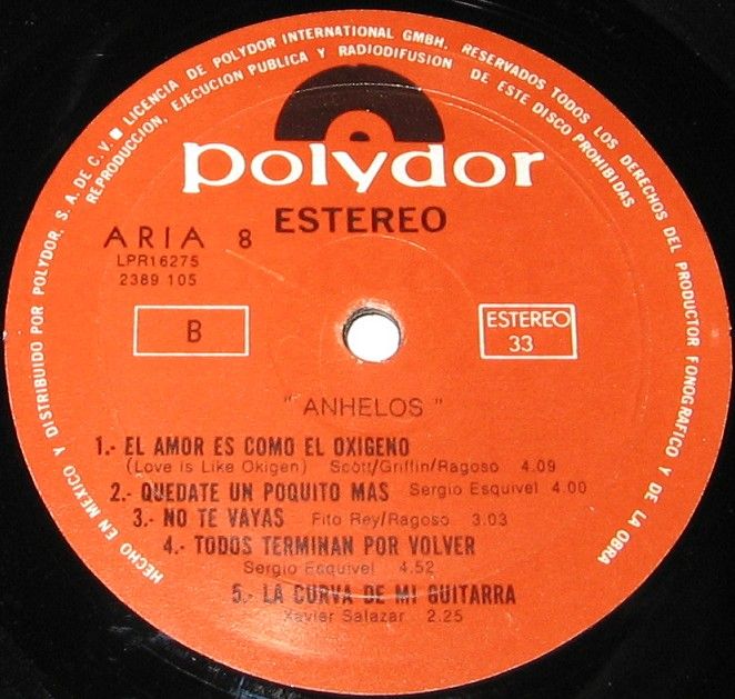 Aria 8 El Amor ES Como El Oxigeno Mexican LP The Sweet