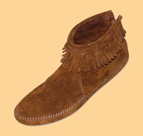 Minnetonka Womens 182 Brown Suede Fringe Back Zipper Boot Softsole 