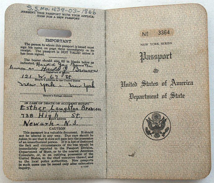   Passport issued to Harold Jay Bornstein, known as Harold J. Bronson, a