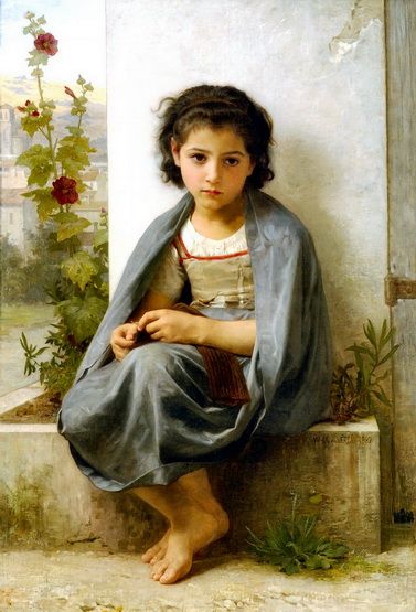 Art French Bouguereau Print c19th Farm Victorian Barefoot Peasant Girl 