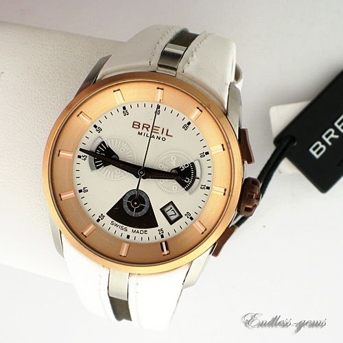 BREIL MILANO SWISS MADE WATCH BW0428 ROSE TONE LEATHER WHITE CHRONO 