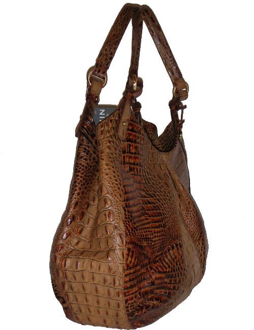 Brahmin Anne Melbourne Croc Embossed Toasted Almond XL Hobo Shoulder 