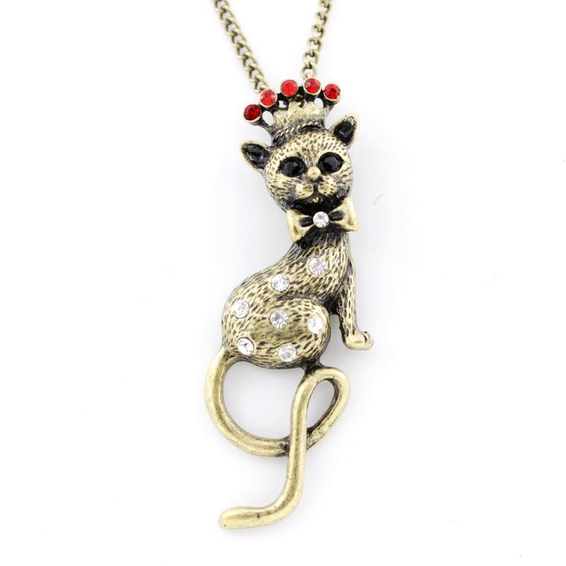 vintage anti brass retro beauty cat necklace